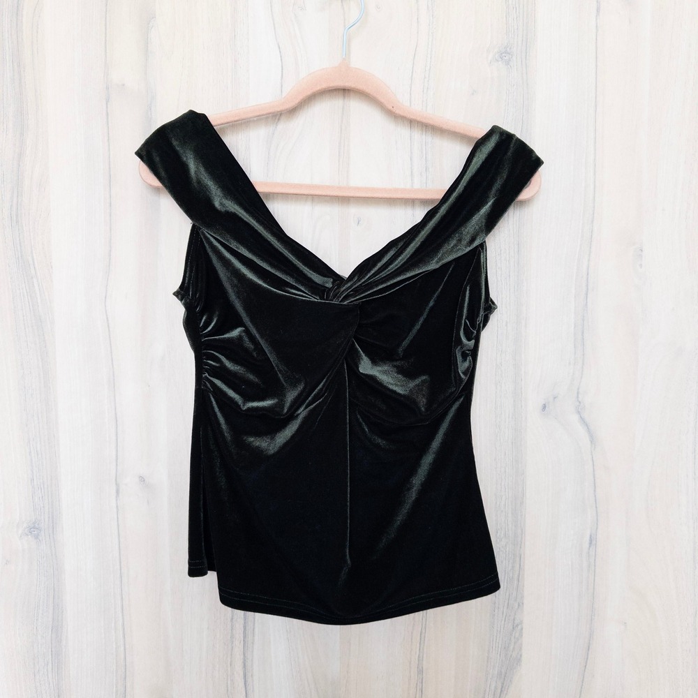 Commense Womens Velvet Off Shoulder‎ Top Large Green Whimsigoth Cocktail Holiday